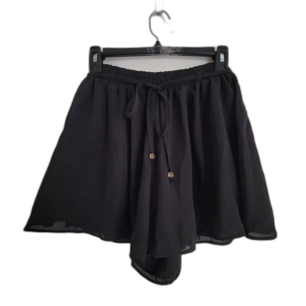 She + Sky Chiffon Black Drawstring Elastic Waist Pull On Shorts Skort Sz Medium